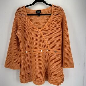 Pure Handknit Womens Medium Large Open Knit Crochet Sweater Beach Coastal Boho